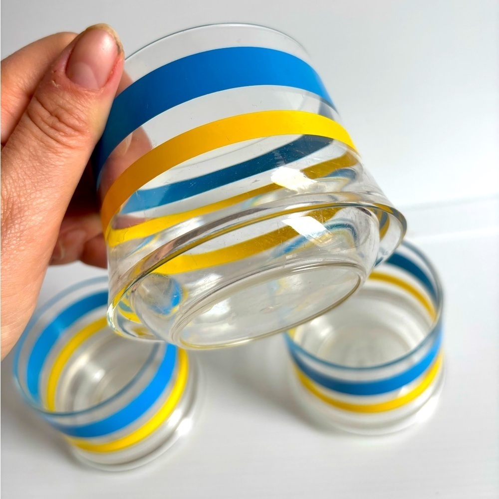 Vintage Space Age Hard Plastic Cups Set of 3 Blue Yellow